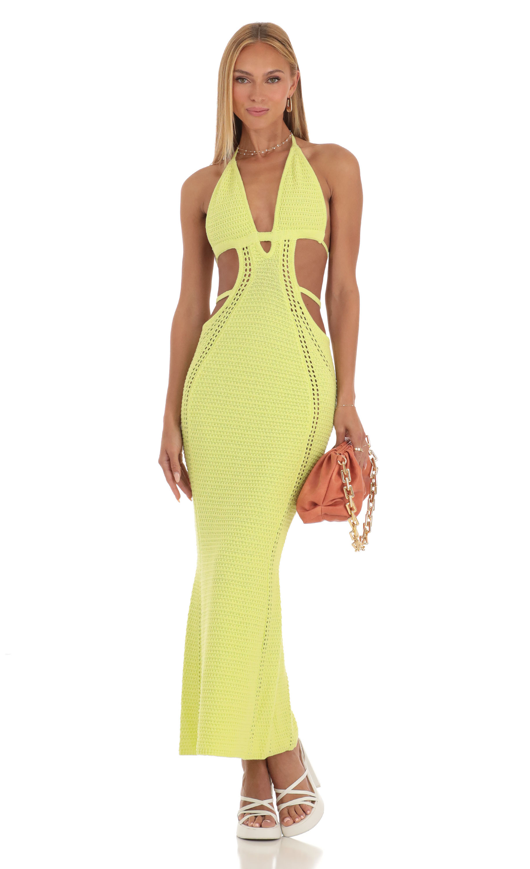 Atti Crochet Cut-Out Dress in Neon Yellow