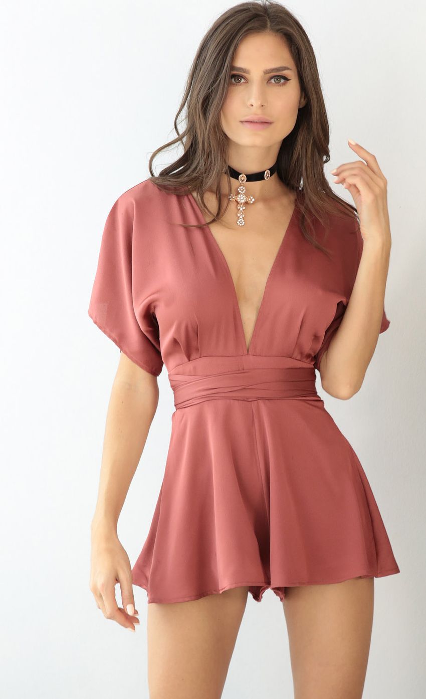 Feeling The Night Romper In Coral | LUCY IN THE SKY
