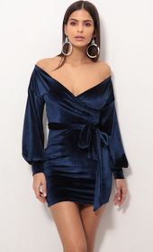 Picture thumb Adela Off The Shoulder Velvet Dress in Navy. Source: https://media.lucyinthesky.com/data/Nov18_1/170xAUTO/0Y5A8586.JPG