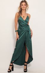 Picture Joelle Pleated Satin Maxi Dress in Hunter Green. Source: https://media.lucyinthesky.com/data/Nov19_1/150xAUTO/781A7404.JPG