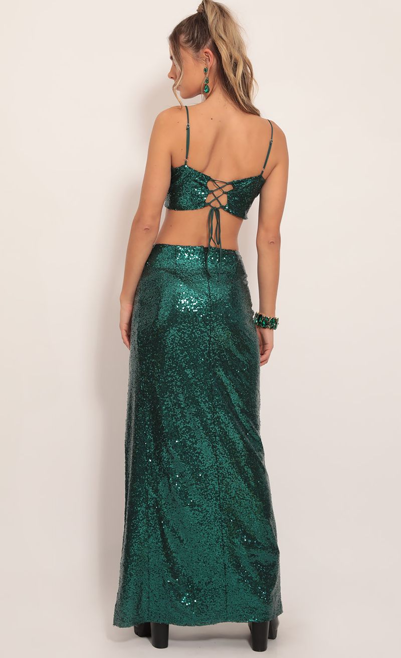 Picture Gala Sequin Maxi Set in Hunter Green. Source: https://media.lucyinthesky.com/data/Nov19_1/800xAUTO/781A9622.JPG