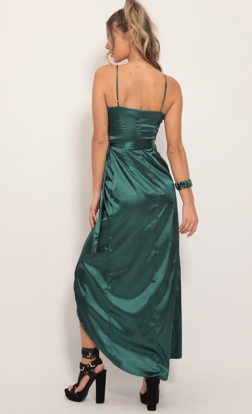 Picture Joelle Pleated Satin Maxi Dress in Hunter Green. Source: https://media.lucyinthesky.com/data/Nov19_1/850xAUTO/781A7430.JPG