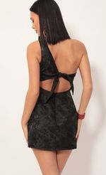 Picture Liana Satin Jacquard Shoulder Dress in Black. Source: https://media.lucyinthesky.com/data/Nov19_2/150xAUTO/781A7192.JPG