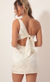 Picture thumb Liana Satin Jacquard Shoulder Dress in Ivory. Source: https://media.lucyinthesky.com/data/Nov19_2/170xAUTO/781A8522.JPG