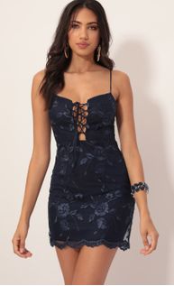 moira floral embroidered dress in navy