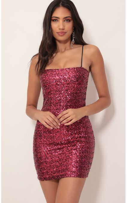 Party dresses > Empress Sequin Dress in Deep Pink