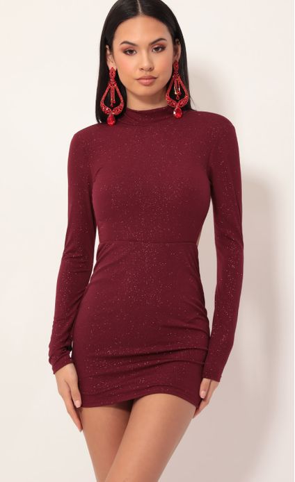 burgundy open back dress