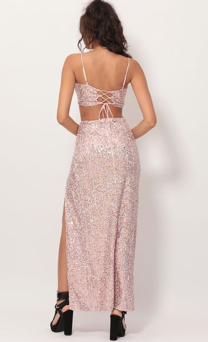gala sequin luxe maxi in iridescent white