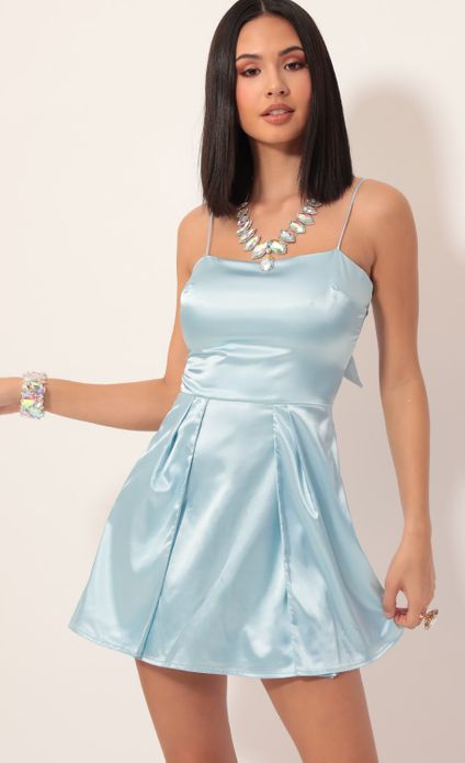 blue satin dress