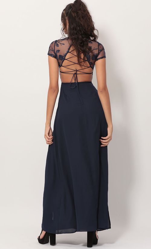 Picture Heiress Lace Maxi Dress in Navy. Source: https://media.lucyinthesky.com/data/Nov19_2/500xAUTO/781A3073.JPG