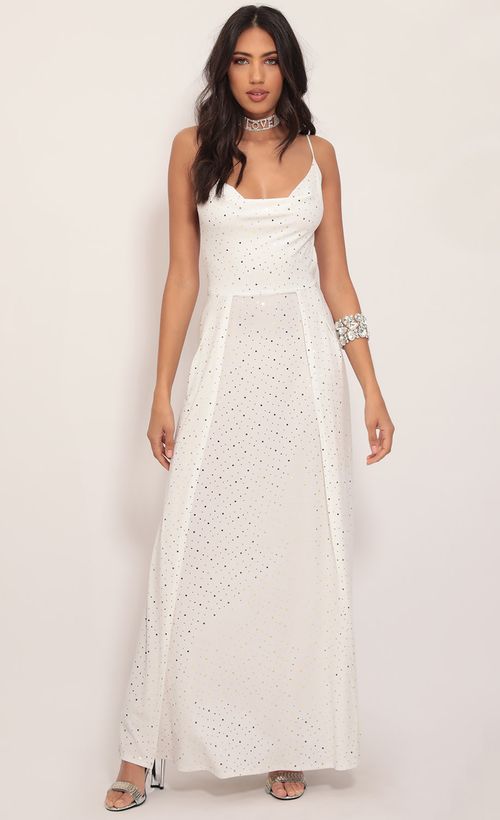 Picture Dion Twinkling Maxi Dress in Ivory Gold. Source: https://media.lucyinthesky.com/data/Nov19_2/500xAUTO/781A7325.JPG