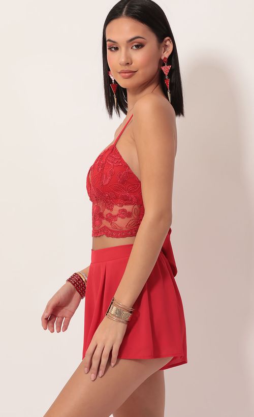 red two piece romper