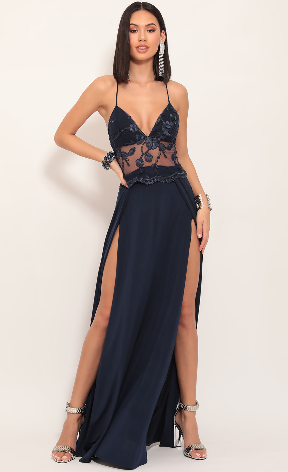 Tulum Lace Maxi Dress in Navy