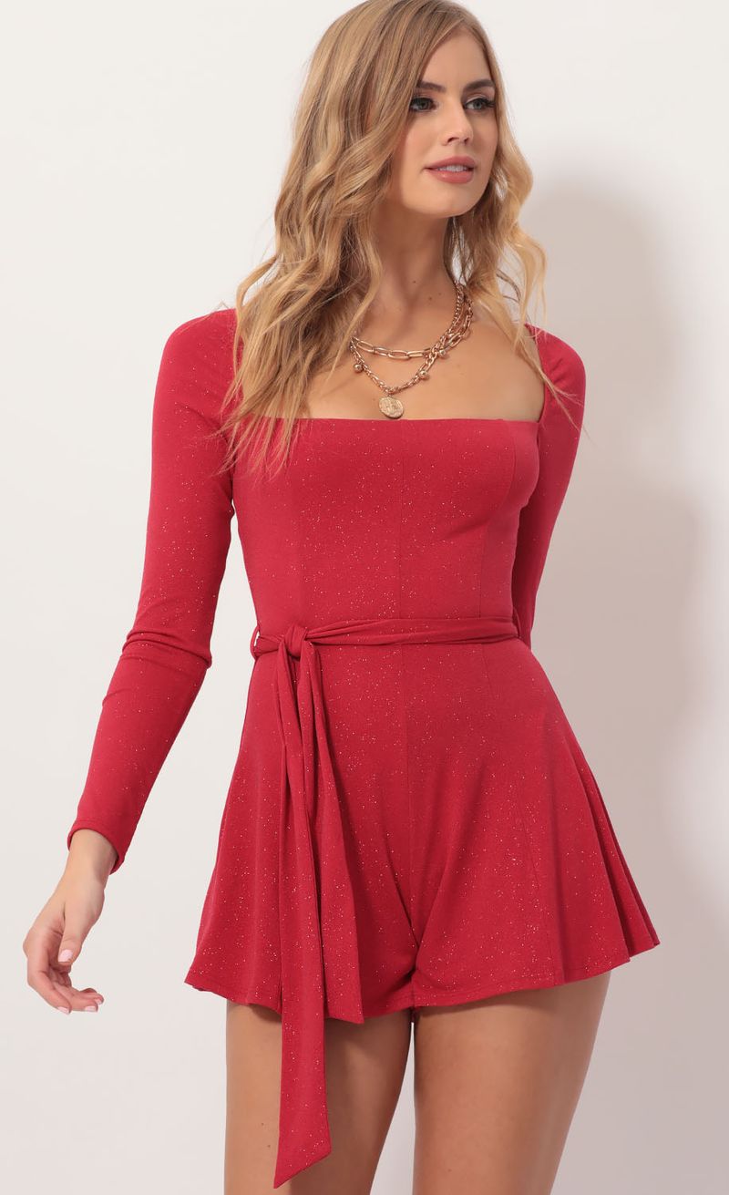 Picture Savanna Square Neck Romper in Sparkling Red. Source: https://media.lucyinthesky.com/data/Nov19_2/800xAUTO/781A3429.JPG