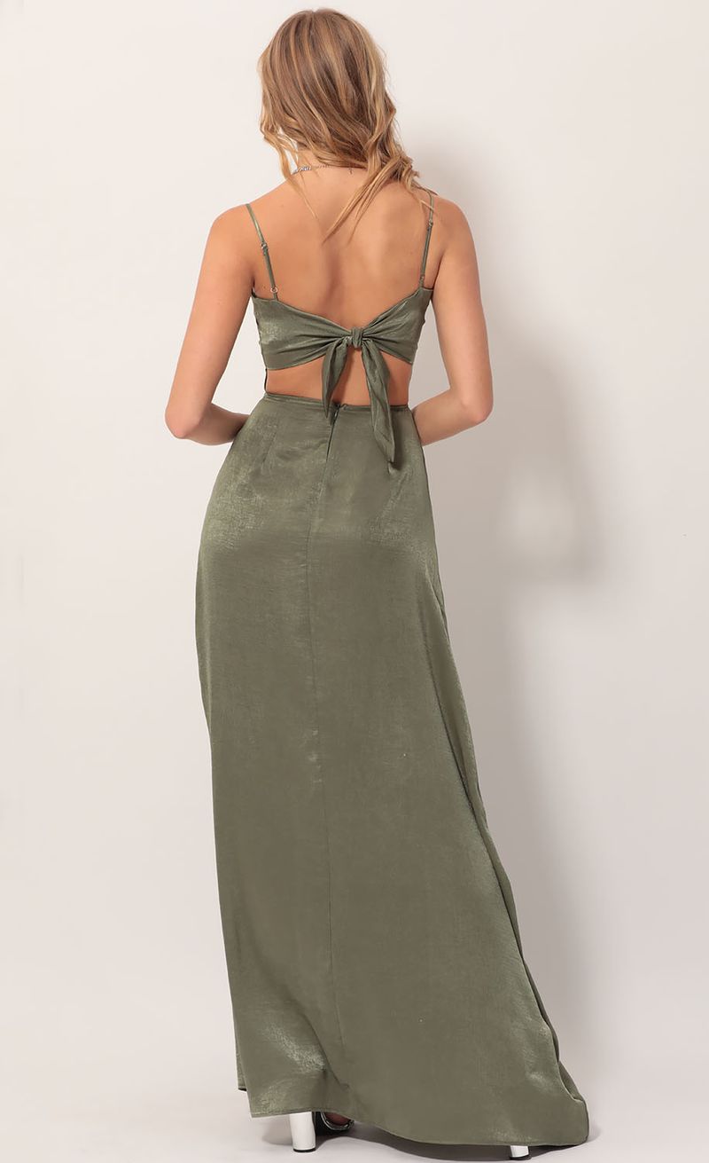 Sexy Olive Green Maxi Dress Satin Maxi Dress Surplice Dress, 51% OFF