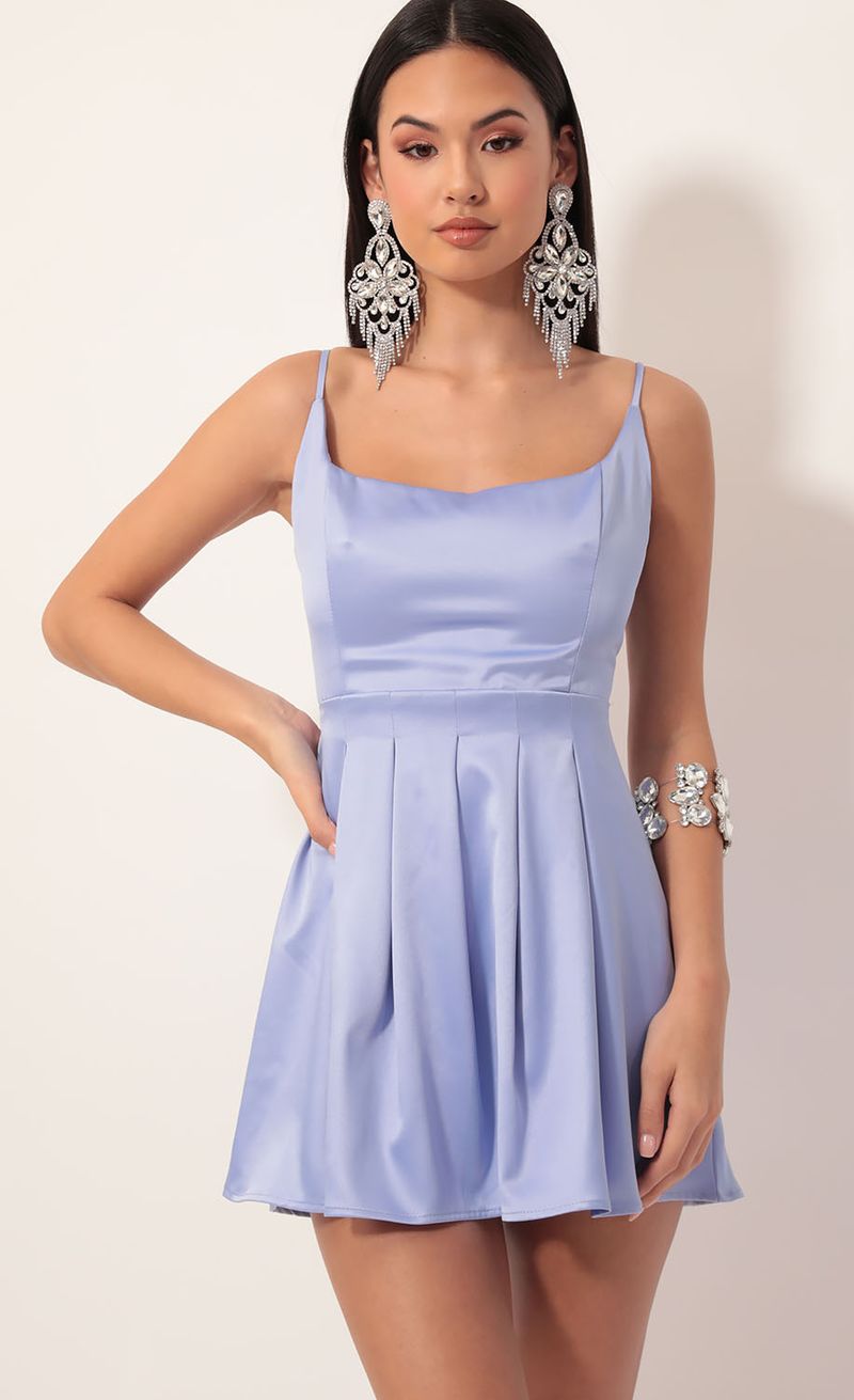 Picture Angeli Pleated Satin Dress in Blue Violet. Source: https://media.lucyinthesky.com/data/Nov19_2/800xAUTO/781A5857.JPG