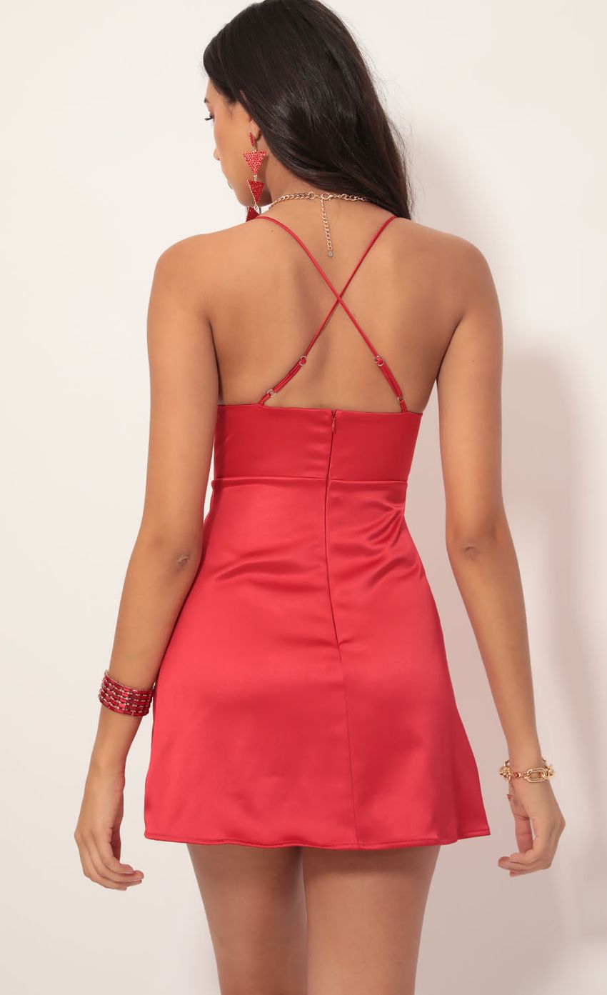 Picture L'Amour Satin Halter Slit Dress in Red. Source: https://media.lucyinthesky.com/data/Nov19_2/850xAUTO/781A5156.JPG