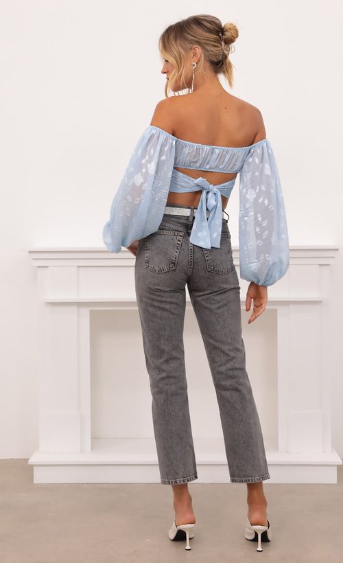 Picture Sadie Off The Shoulder Top in Blue Floral. Source: https://media.lucyinthesky.com/data/Nov20_1/500xAUTO/1V9A3497.JPG