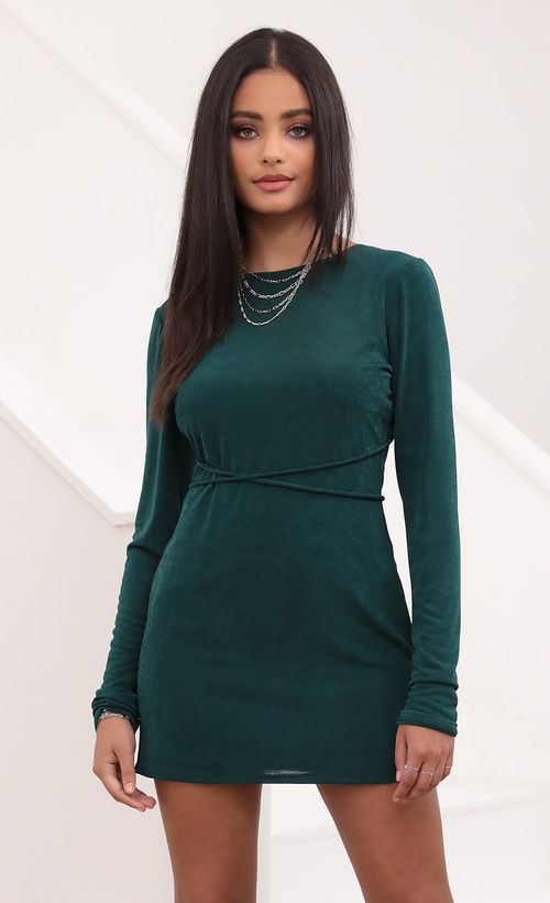 Picture Gianna Slinky Shift Dress in Emerald Green. Source: https://media.lucyinthesky.com/data/Nov20_2/500xAUTO/1V9A0359.JPG