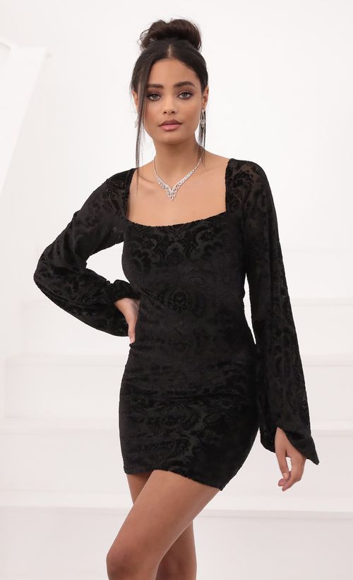 shantelle dress in black damask velvet