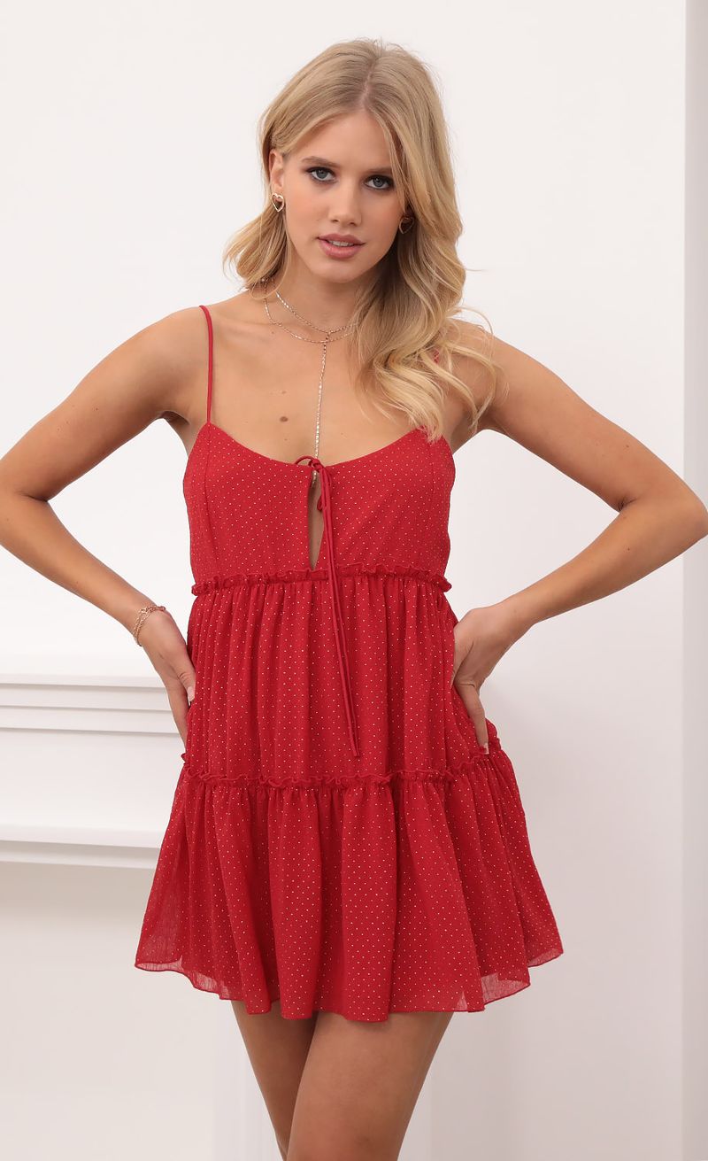 Picture Harlow Baby Doll Dress in Red and Gold Dot. Source: https://media.lucyinthesky.com/data/Nov20_2/800xAUTO/1V9A1538.JPG