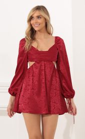 Picture thumb Krista Long Sleeve Fit and Flare Dress in Red Floral Satin. Source: https://media.lucyinthesky.com/data/Nov21_1/170xAUTO/1V9A0028.JPG