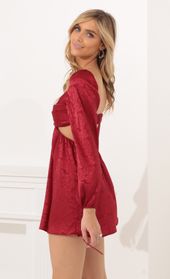 Picture thumb Krista Long Sleeve Fit and Flare Dress in Red Floral Satin. Source: https://media.lucyinthesky.com/data/Nov21_1/170xAUTO/1V9A0069.JPG