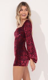 Picture thumb Shantelle Long Sleeve Dress in Blue and Red Velvet. Source: https://media.lucyinthesky.com/data/Nov21_1/170xAUTO/1V9A2632.JPG