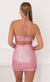 Picture thumb Loretta Halter Dress in Hot Pink Shimmer. Source: https://media.lucyinthesky.com/data/Nov21_1/170xAUTO/1V9A4359.JPG
