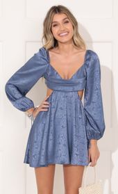 Picture thumb Krista Long Sleeve Fit and Flare Dress in Blue Floral Satin. Source: https://media.lucyinthesky.com/data/Nov21_1/170xAUTO/1V9A9403.JPG
