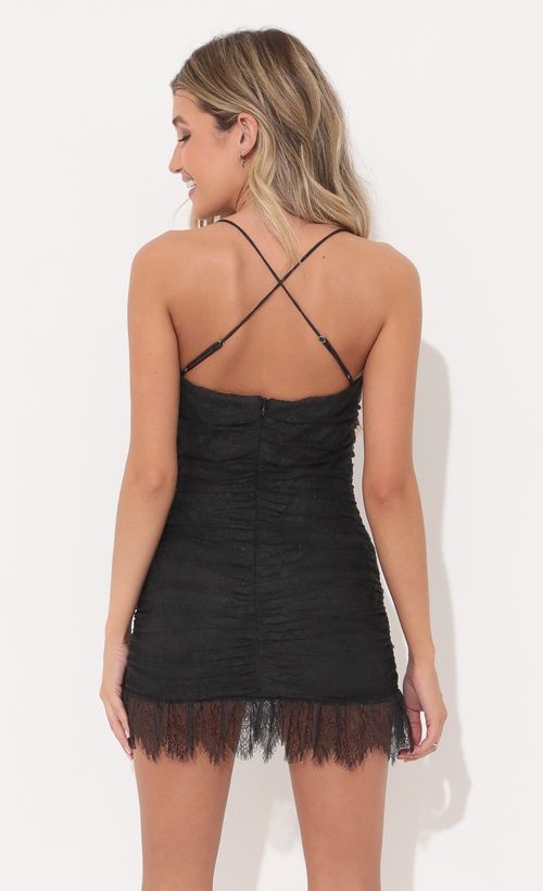 Picture Shay Ruched Lace Bodycon Dress in Black. Source: https://media.lucyinthesky.com/data/Nov21_1/500xAUTO/1V9A1346.JPG