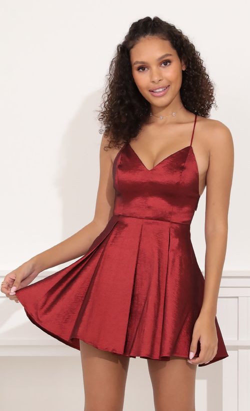Picture Janine Fit and Flare Dress in Burgundy. Source: https://media.lucyinthesky.com/data/Nov21_1/500xAUTO/1V9A25201.JPG