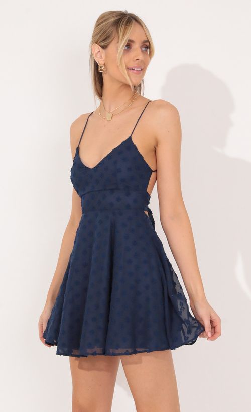 Picture Quinn A-line Dress in Navy Blue. Source: https://media.lucyinthesky.com/data/Nov21_1/500xAUTO/1V9A4509.JPG