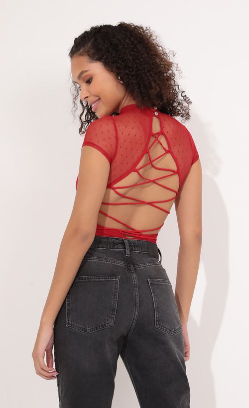 Picture Avenue Lace Up Bodysuit in Red. Source: https://media.lucyinthesky.com/data/Nov21_1/500xAUTO/1V9A7699.JPG
