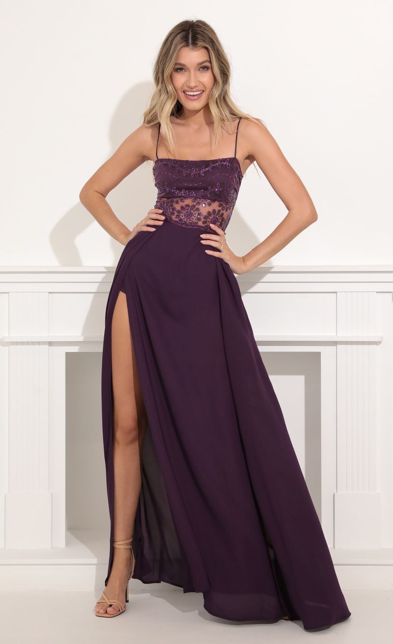 Picture Kingsley Maxi Dress in Purple. Source: https://media.lucyinthesky.com/data/Nov21_1/800xAUTO/1V9A6124.JPG