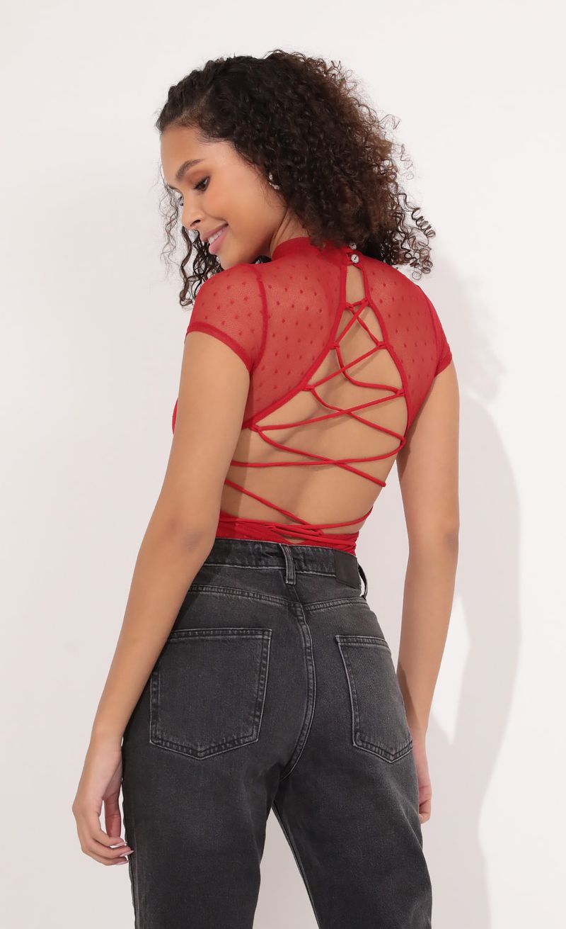 Picture Avenue Lace Up Bodysuit in Red. Source: https://media.lucyinthesky.com/data/Nov21_1/800xAUTO/1V9A7699.JPG