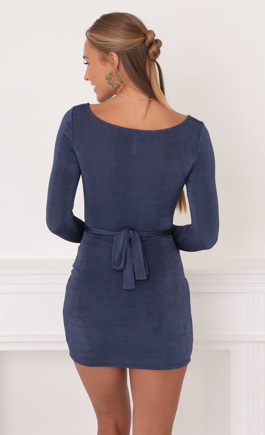 Picture Astrid Bodycon Long Sleeve Dress in Navy Blue. Source: https://media.lucyinthesky.com/data/Nov21_1/850xAUTO/1V9A5894.JPG