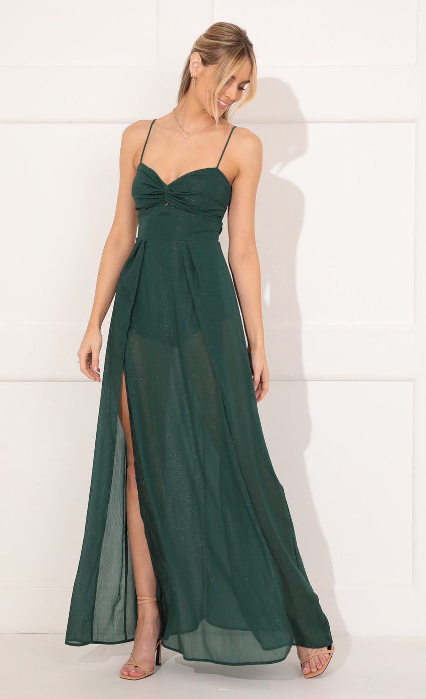 Taylor Chiffon Maxi Dress in Hunter Green | LUCY IN THE SKY