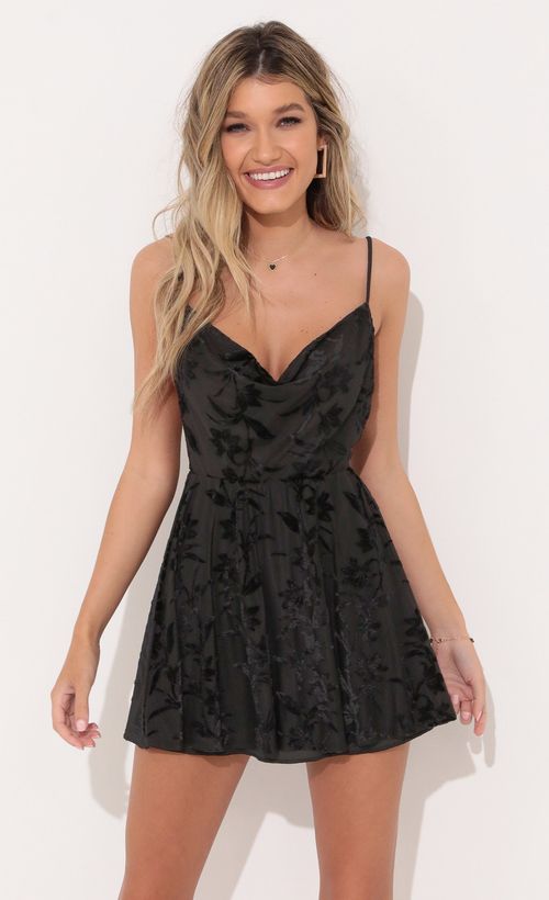 Picture Carlotta Fit and Flare Dress in Floral Black. Source: https://media.lucyinthesky.com/data/Nov21_2/500xAUTO/1V9A1509.JPG