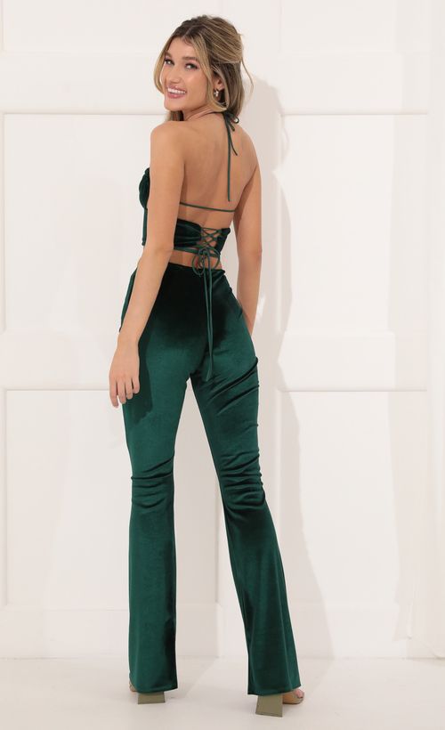 Picture Maricel Velvet Two Piece Pant Set in Green. Source: https://media.lucyinthesky.com/data/Nov21_2/500xAUTO/1V9A4700.JPG