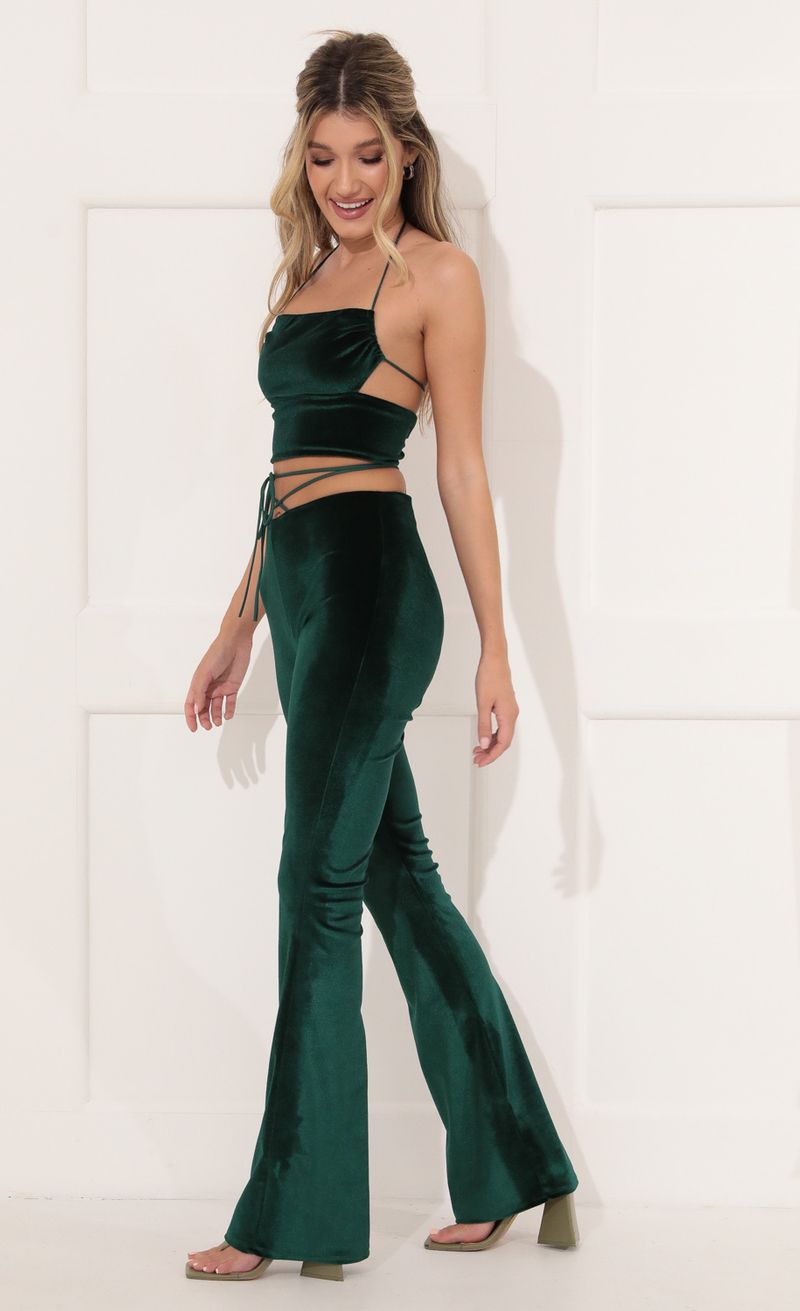 Maricel Velvet Two Piece Pant Set In Green Lucy In The Sky 