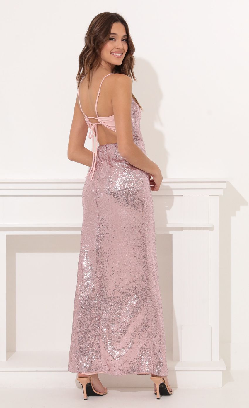 Picture Gala Sequin Luxe Maxi in Pink. Source: https://media.lucyinthesky.com/data/Nov21_2/850xAUTO/1V9A3310.JPG