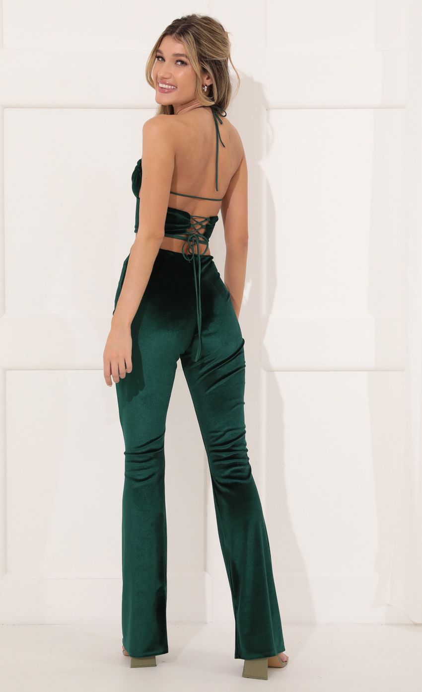 Picture Maricel Velvet Two Piece Pant Set in Green. Source: https://media.lucyinthesky.com/data/Nov21_2/850xAUTO/1V9A4700.JPG