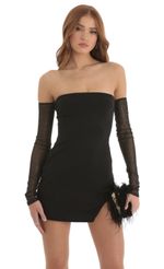 Picture Jill Off The Shoulder Dress and Gloves in Black. Source: https://media.lucyinthesky.com/data/Nov22/150xAUTO/2ae36899-f40a-41a1-b400-6cb7223e00eb.jpg