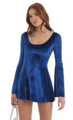 Picture Kallie Velvet A-Line Dress in Blue. Source: https://media.lucyinthesky.com/data/Nov22/150xAUTO/c22d240a-b82a-4d50-a599-baa49aee158f.jpg