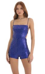 Picture Legacy Sequin Open Back Romper in Blue. Source: https://media.lucyinthesky.com/data/Nov22/150xAUTO/d4d980b2-9b1d-41cc-aac3-7b9e9aeb4556.jpg