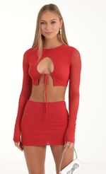 Picture Sakura Mesh Two Piece Skirt Set in Red. Source: https://media.lucyinthesky.com/data/Nov22/150xAUTO/df0957cc-c610-401e-83ab-40c6d3020941.jpg