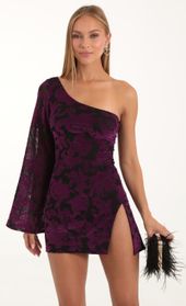Picture thumb Keyla Floral Velvet One Shoulder Dress in Purple. Source: https://media.lucyinthesky.com/data/Nov22/170xAUTO/33b62967-12cb-45cc-803e-779b3691af17.jpg