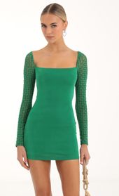 Picture thumb Giulia Glitter Diamond Long Sleeve Dress in Green. Source: https://media.lucyinthesky.com/data/Nov22/170xAUTO/6174ba75-e228-4bc6-9a69-9d79f8a4b8e7.jpg