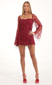 Picture thumb Wynnie Fringe Sequin Flare Sleeve Dress in Red. Source: https://media.lucyinthesky.com/data/Nov22/170xAUTO/62afca63-3fef-4344-8f04-234edbd65104.jpg